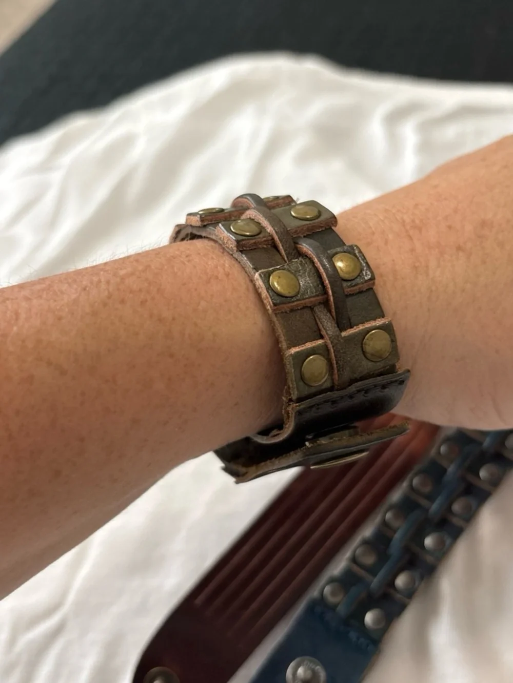 paparazzi Brown and Blue Studded Leather Wrap Belts Trio